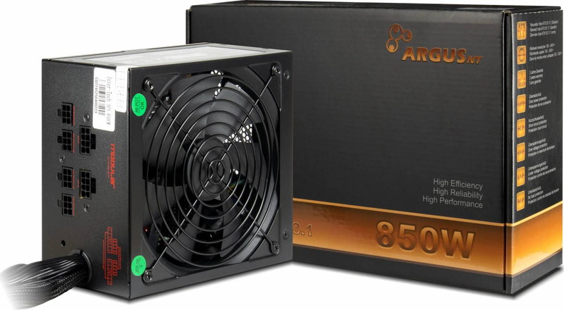 Inter-tech argus bps-850 850w atx 3.1 power supply 80+ bronze non-modular 12vhpwr 600w for modern GPUs black-null