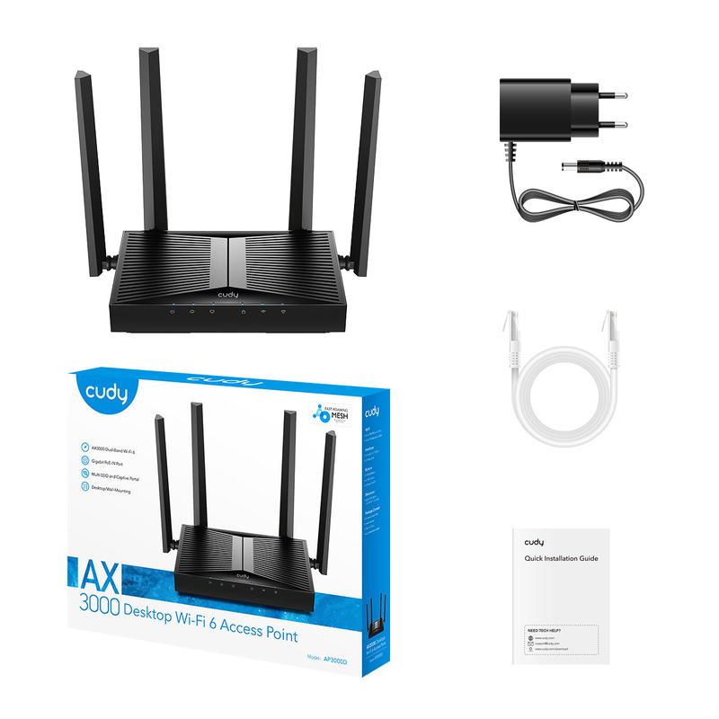 Cudy access point desktop ax3000 dual band gigabit Wi-Fi 6 ap3000d, , medium-null