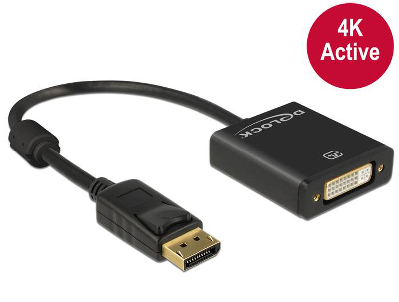 Delock / displayport adapter / displayport (m) to dvi-i (f) / 20 cm / active / black-null