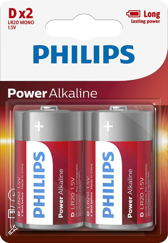 Philips power alkaline d type batteries pack of 2, , medium image number null