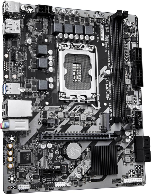Gigabyte h810m k micro-atx motherboard lga 1851 intel h810 ddr5 pcie 4.0 x16 m.2 HDMI displayport gbe black-null