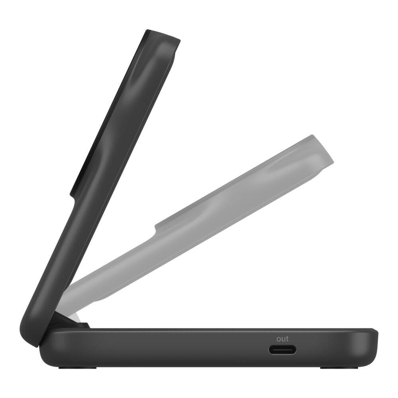 Belkin ultracharge / wireless charging stand / 2-in-1, qi2, magnetic, foldable + ac power adapter / 25 watt / ultra fast charge (24 pin USB-c) / black, , medium-null