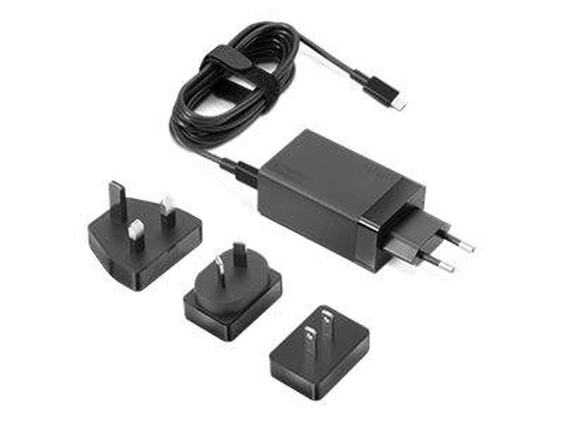 Lenovo 65w USB-c travel adapter 40aw0065ww power delivery with interchangeable plugs for USB-c laptops black-null