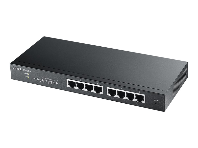 Zyxel gs1900-8 8-port gigabit smart-managed layer 2 switch, fanless desktop, web gui-null