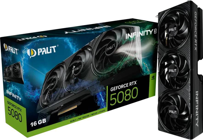 Palit geforce RTX 5080 infinity 3 16GB gddr7 256-bit pcie 5.0 dlss 4 HDMI 3x displayport ne75080019t2-gb2035s-null