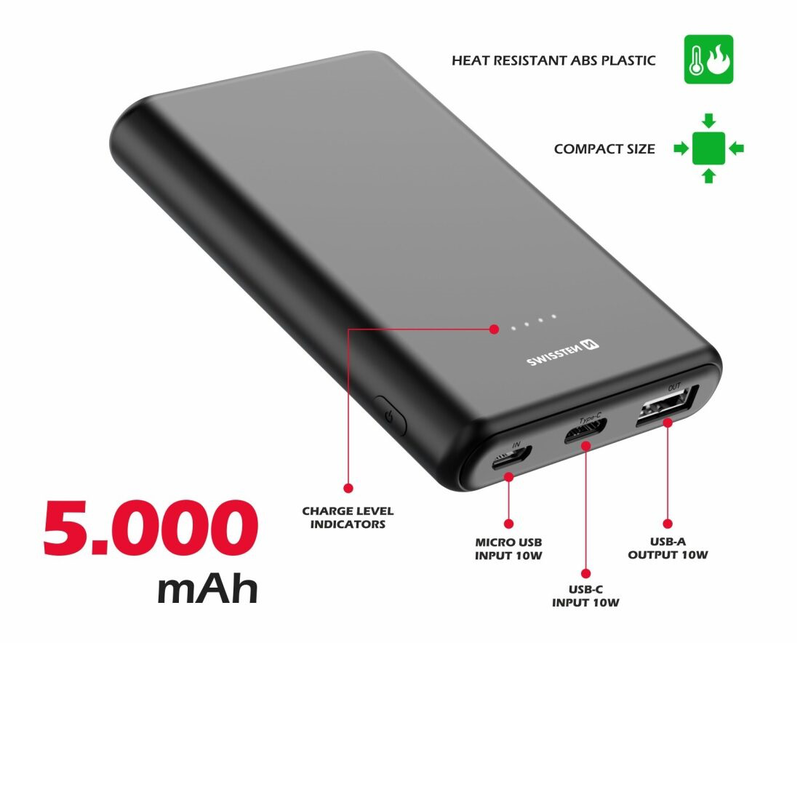 Swissten power line power bank 5000mAh 10w with 1 port, , medium-null