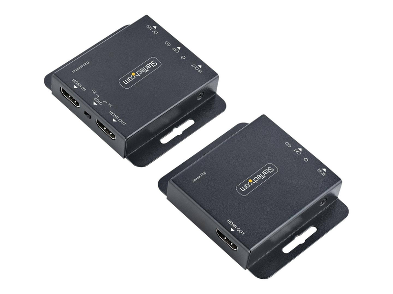 Startech.com HDMI extender over cat6/cat5, 4k 30hz/40m or 1080p 60hz/70m video extender, 4k HDMI over ethernet extender, poc HDMI transmitter and receiver kit, ir extension / local video output, , medium-null