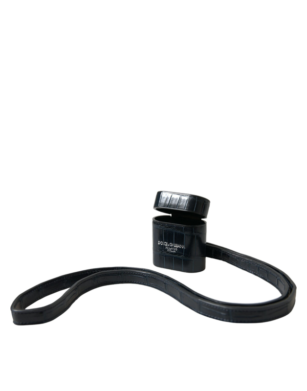 Black crocodile leather silver metal logo AirPods case-null