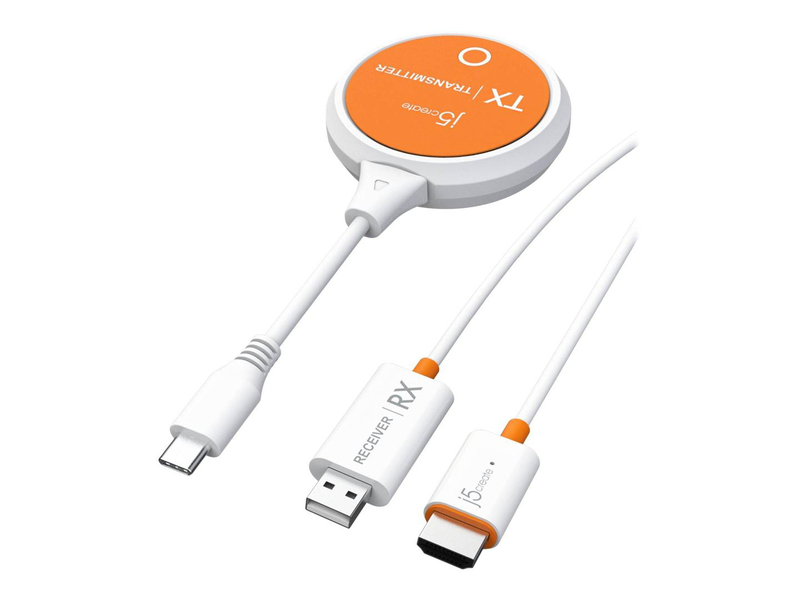 J5create jvaw62 screencast USB-c to HDMI wireless display extender 1080p full HD up to 15 m range white jvaw62-n-null