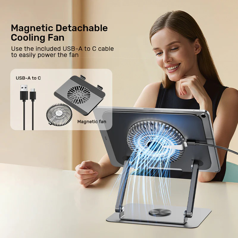 Unitek ot1098a laptop stand with 360 rotation & detachable cooling fan, , medium-null