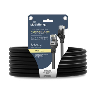 Mediarange network patch cable cat6, 10m, rj 45, black, , medium
