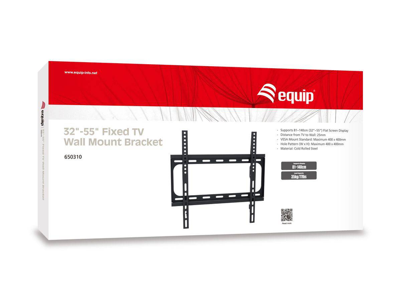 Equip 650310 fixed TV wall mount bracket for 32-55" screens up to 40kg vesa 400x400 black-null