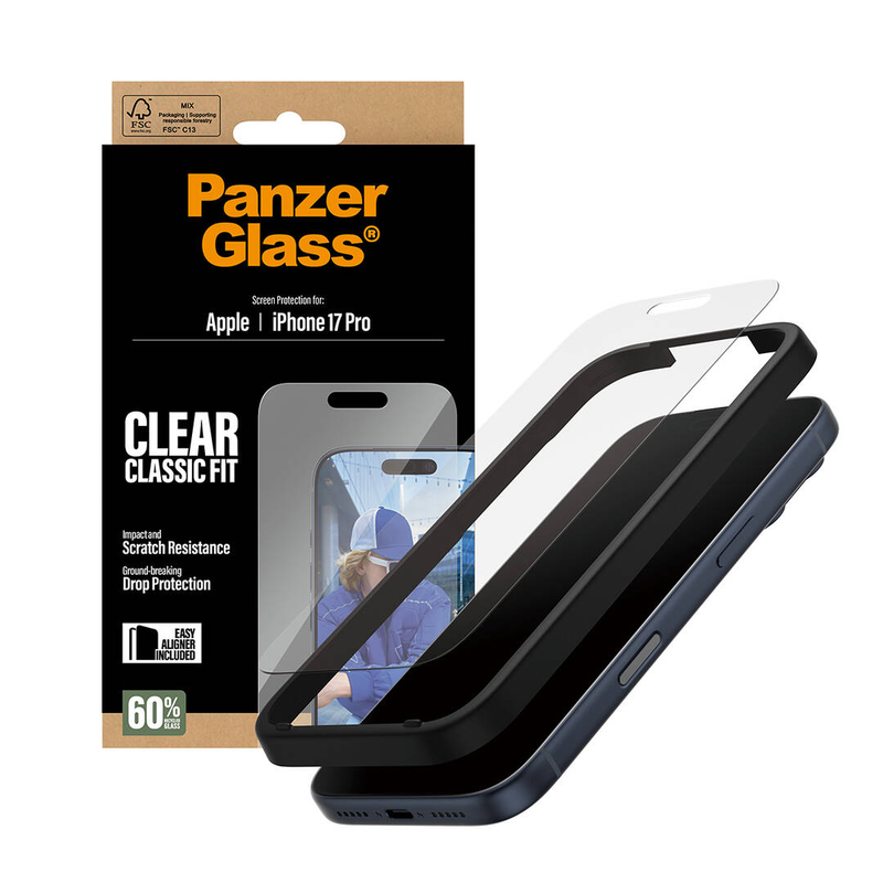 Panzerglass / screen protector for mobile phone / classic fit with easyaligner / glass / clear / for apple iPhone 17 pro, , medium-null