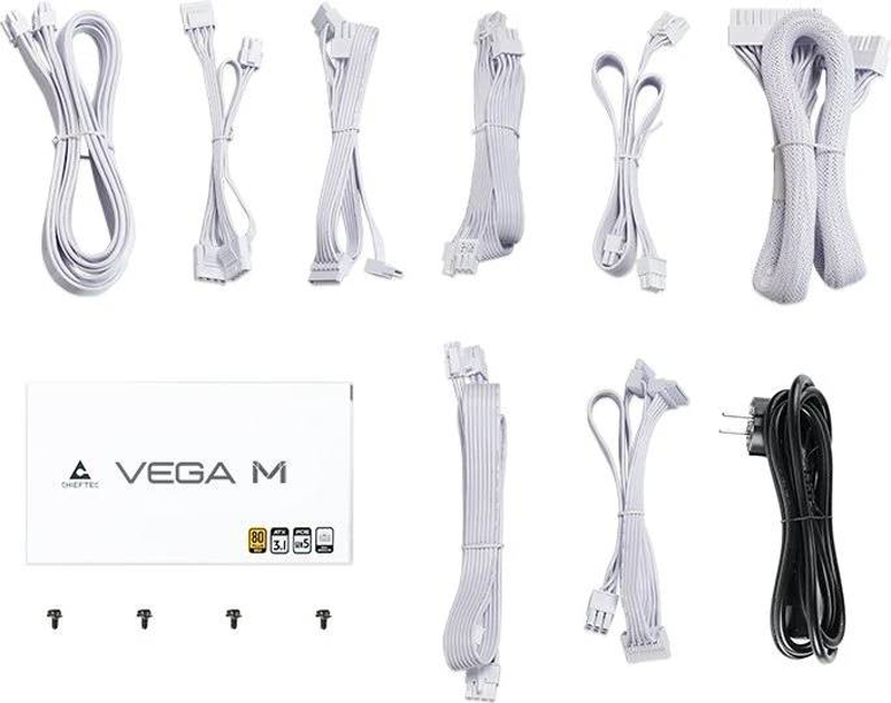 Chieftec vega m ppg-1000-cw 1000w atx 3.1 psu 80+ gold fully modular pcie 5.0 12v-2x6 135mm fan white-null