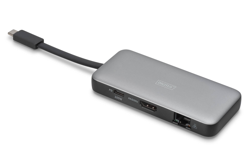 Digitus da-70916 7-in-1 USB-c travel docking station 4k 60hz HDMI hdr gigabit ethernet 100w pd 2x USB-a 5GBps sd microsd-null