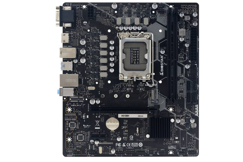 Biostar h610mh d5 micro-atx motherboard lga 1700 intel h610 ddr5 pcie 4.0 m.2 HDMI vga gbe lan black-null