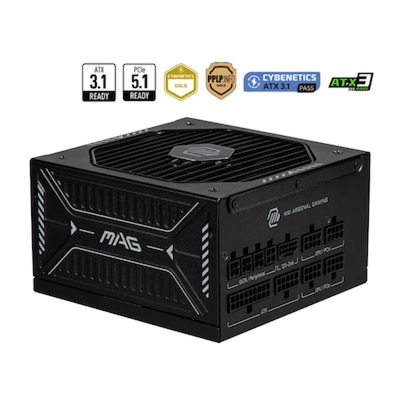 Msi mag a1000gls pcie5 1000w atx 3.1 psu 80+ gold cybenetics platinum fully modular pcie 5.1 12v-2x6 black-null