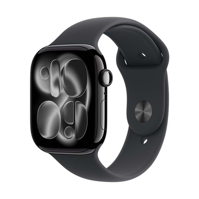 Apple Watch Series 11 GPS 46mm Jet Black Aluminium Case with Black Sport Band - M/L, Jet Black, medium