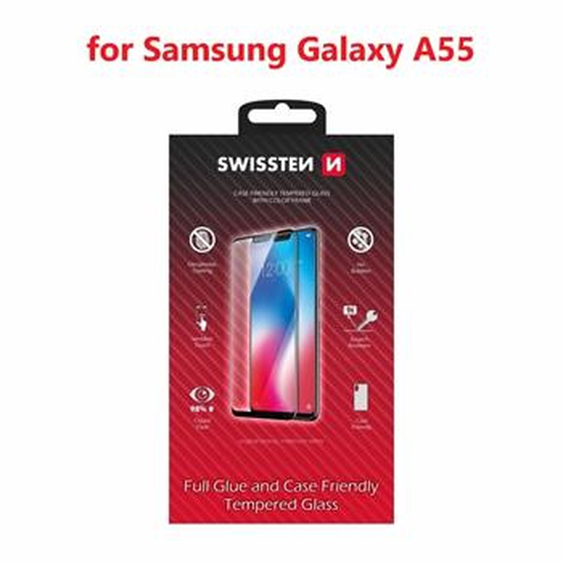 Swissten tempered glass samsung a55 a556  case friendly black frame, , medium-null