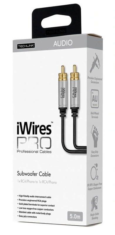 Techlink iwirespro subwoofer rca 5.0m 711055, , medium-null
