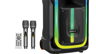 Sonic gear karaoke speaker with wireless microphones and lighting effects hyperbox 1500 pro in black color, , medium