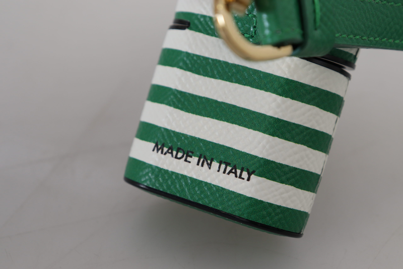 Green leather strap gold metal logo AirPods case-null