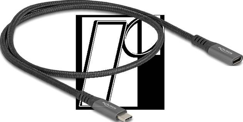 Delock / USB extension cable / 24 pin USB-c (m) to 24 pin USB-c (f) / USB 3.1 Gen 2 / 20 v / 5 a / 0.5 m / USB power delivery (100w), power delivery 3.0 support, up to 10GBps data transfer rate / grey, black-null