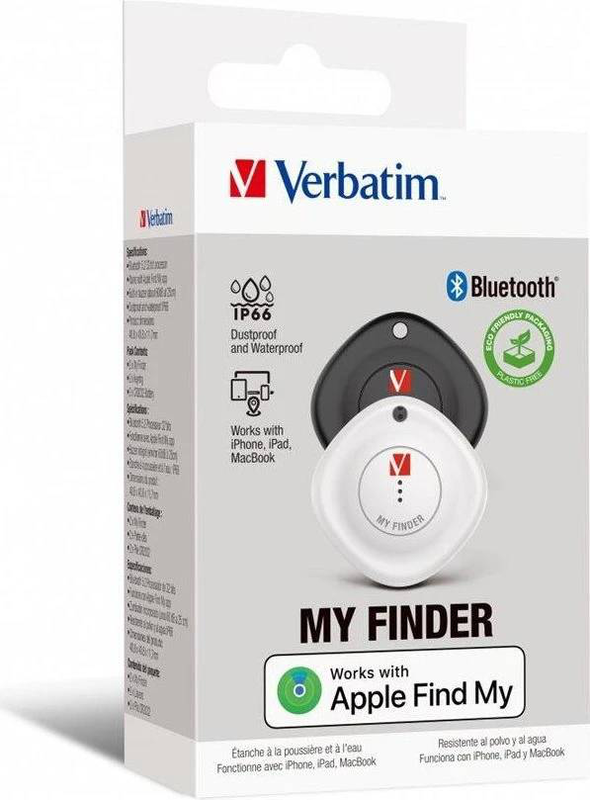 Verbatim my finder myf-02 bluetooth item finder 2-pack black/white  / apple find my app on iPhone, ipad, and mac, , medium-null