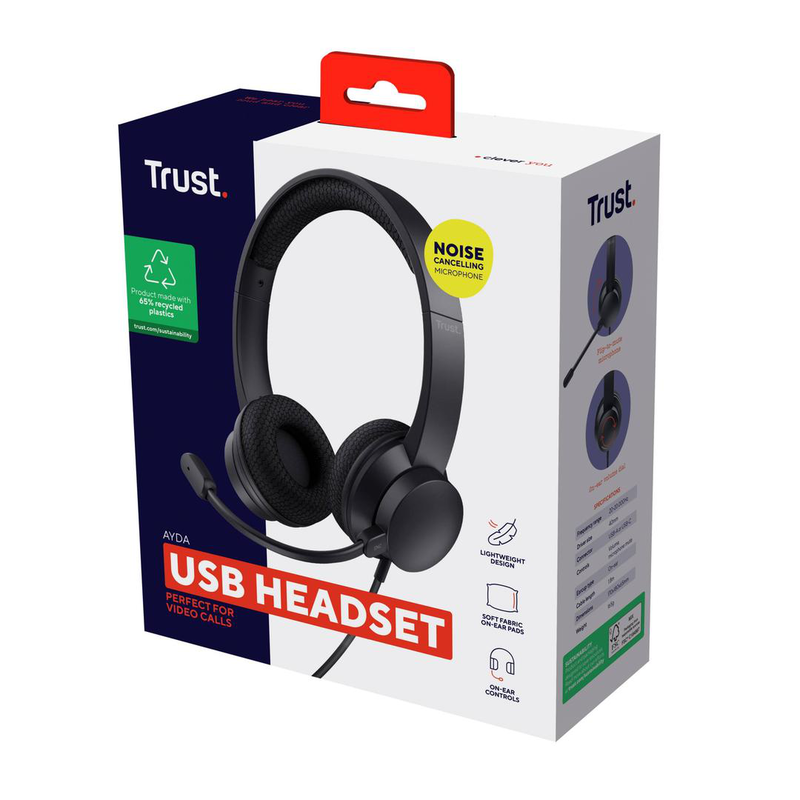 Trust ayda USB-enc wired on-ear pc headset dual enc mic flip-to-mute USB-a plug-and-play black-null
