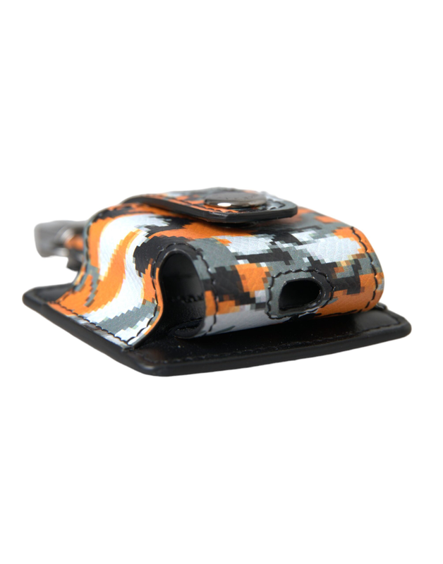 Multicolor camouflage print leather logo metal AirPods case-null