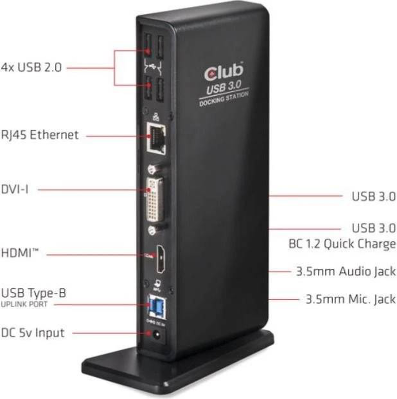 Club 3d csv-3242hd USB 3.0 type-a dual display docking station dvi HDMI full HD gigabit ethernet 6-port USB black-null