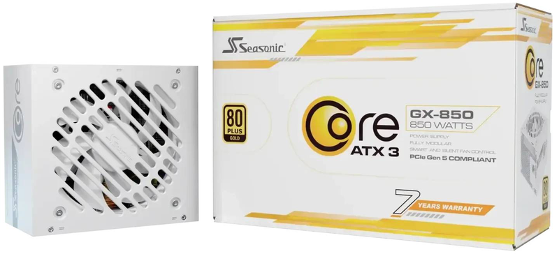 Seasonic core gx-850 850w atx 3.1 psu 80+ gold cybenetics platinum fully modular pcie 5.1 12v-2x6 white-null
