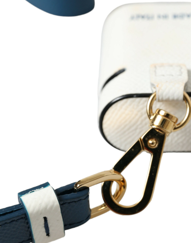 White blue calf leather logo print strap AirPods case-null