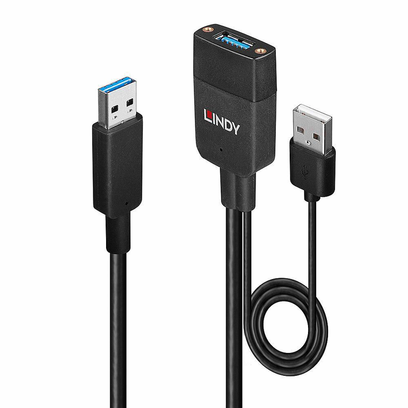 Lindy hybrid - USB extension cable - USB type a (m) to USB, USB type a - USB 3.2 Gen 2 - 35 m - black-null