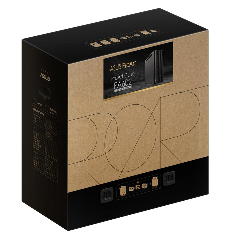 Asus proart pa602 wood edition e-atx mid tower pc case 2x 200mm 1x 140mm fans USB-c 20GBps 450mm GPU dust sensor black-null