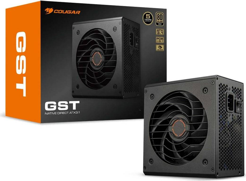 Cougar gst 850w power supply atx 3.1 80 plus gold non-modular 12v-2x6 pcie 5.1 hdb fan black-null