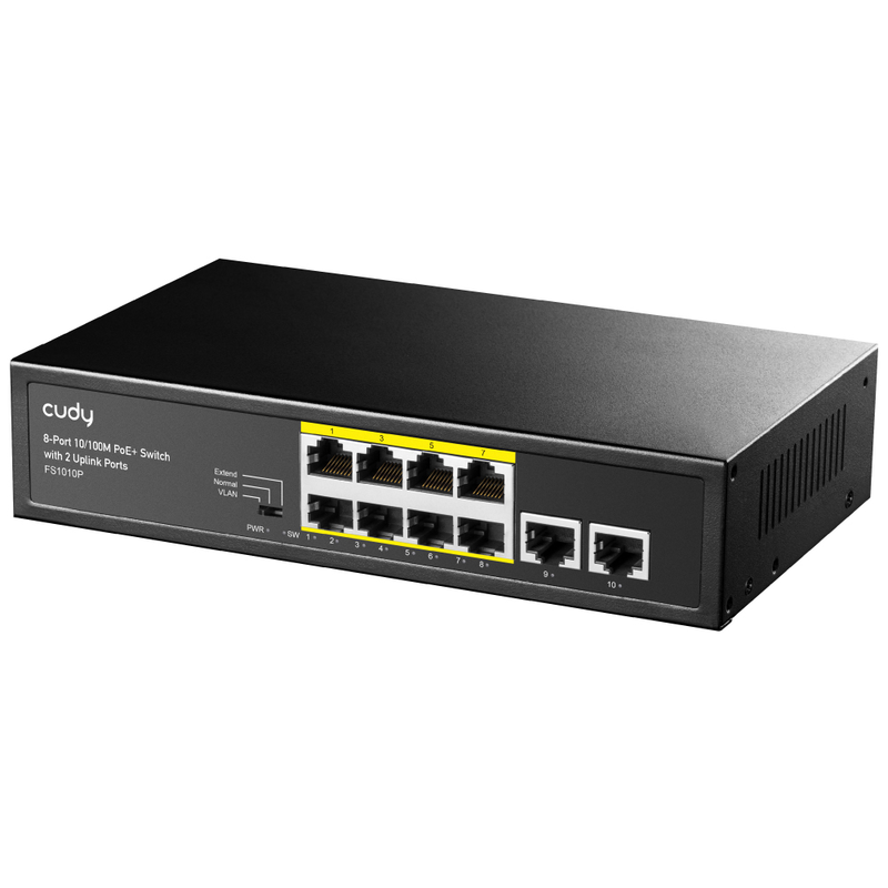 Cudy fs1010p 8-port fast ethernet poe+ switch | 120w poe budget | black, , medium-null