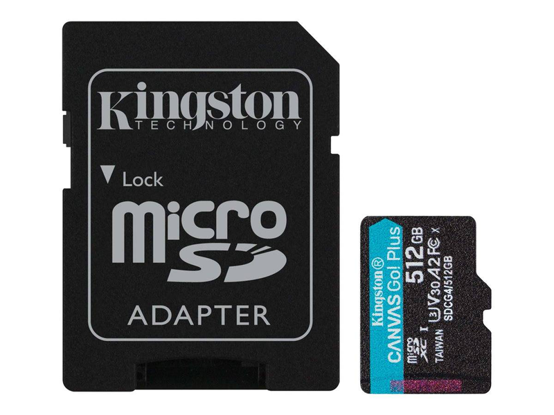 Kingston canvas go! Plus / flash memory card (microsdxc to sd adapter included) / 512GB / a2 / video class v30 / uhs-i u3 / class10 / microsdxc uhs-i-null