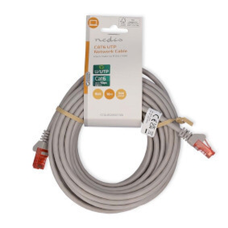 Cat6 network cable rj45 m rj45 m u/utp 10.0 m round pvc grey label, , medium-null
