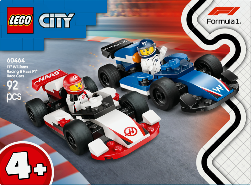 Lego city f1 williams racing & haas f1 race cars 60464 for ages 4+ 92pcs, , medium-null