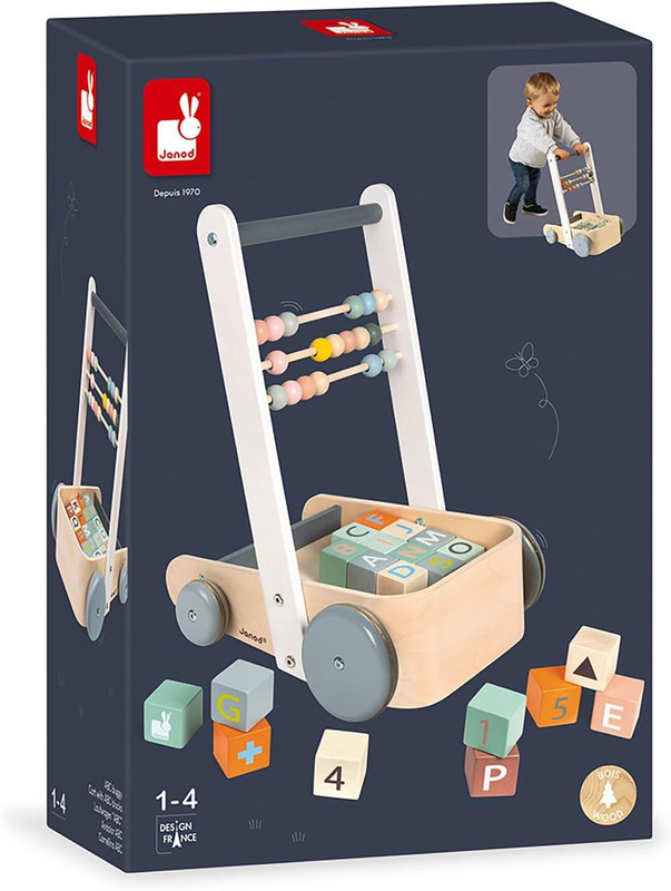 Janod sweet cocoon wooden abc block cart, , medium-null