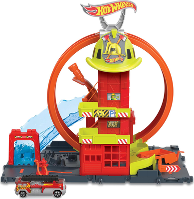 Hot wheels city super loop fire station hkx41 4y+