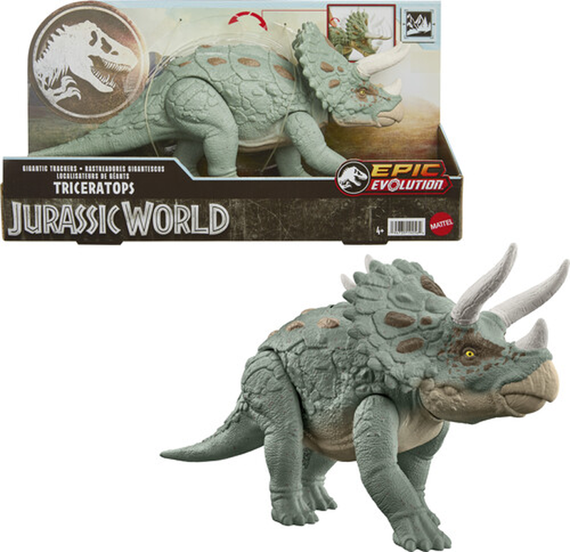 Mattel jurassic world epic evolution gigantic trackers triceraptop figure, , medium-null