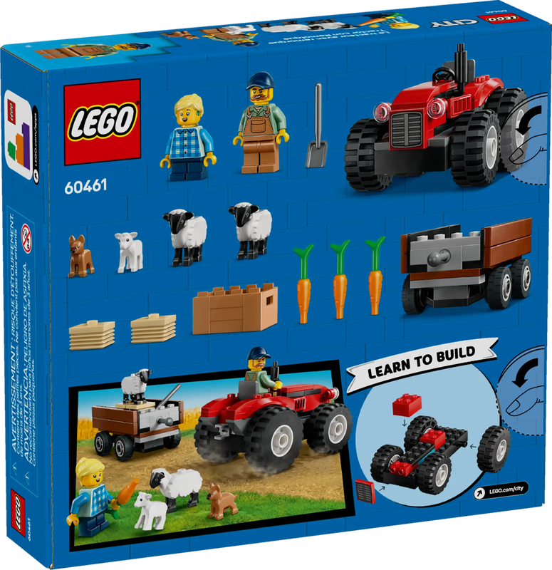Lego city 60461 red farm tractor with trailer & sheep, , medium-null