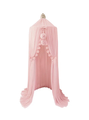 Dreamy canopy + 1 pom garland + 1 mini pom garland set in light pink with gold crown, , medium