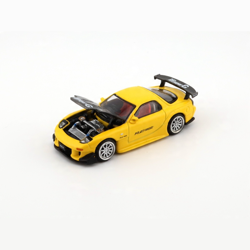 Pop race 1:64 mazda rx-7 re amemiya yellow pr64-116, , medium-null
