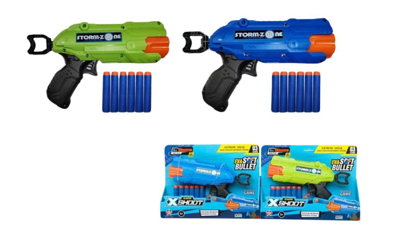 Product image: Storm zone x-shoot blaster – blue foam dart toy gun, , medium-null