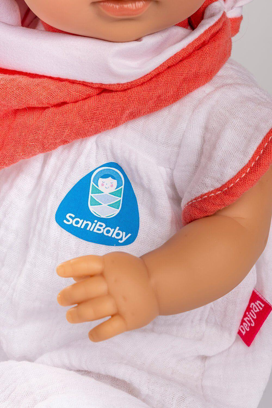 Berjuan sanibaby antibacterial doll with coral bow, , medium-null