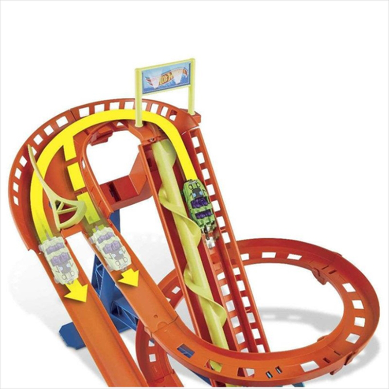 Hot wheels - city roller coaster rally track with 5 die-cast vehicles playset hjv69, , medium-null
