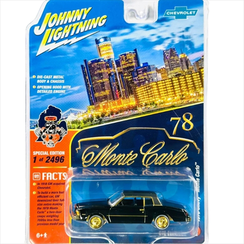 Johnny lightning 1/64 1978 chevrolet monte carlo, black/gold, , medium-null